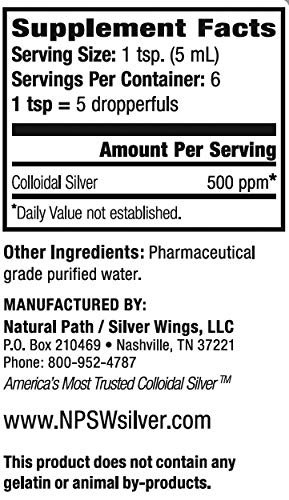 1 oz bottle of Natural Path Silver Wings colloidal silver 500 PPM