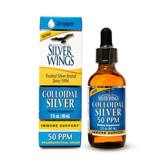 Bottle of Natural Path Silver Wings colloidal silver 50ppm in a 2 oz amber glass bottle