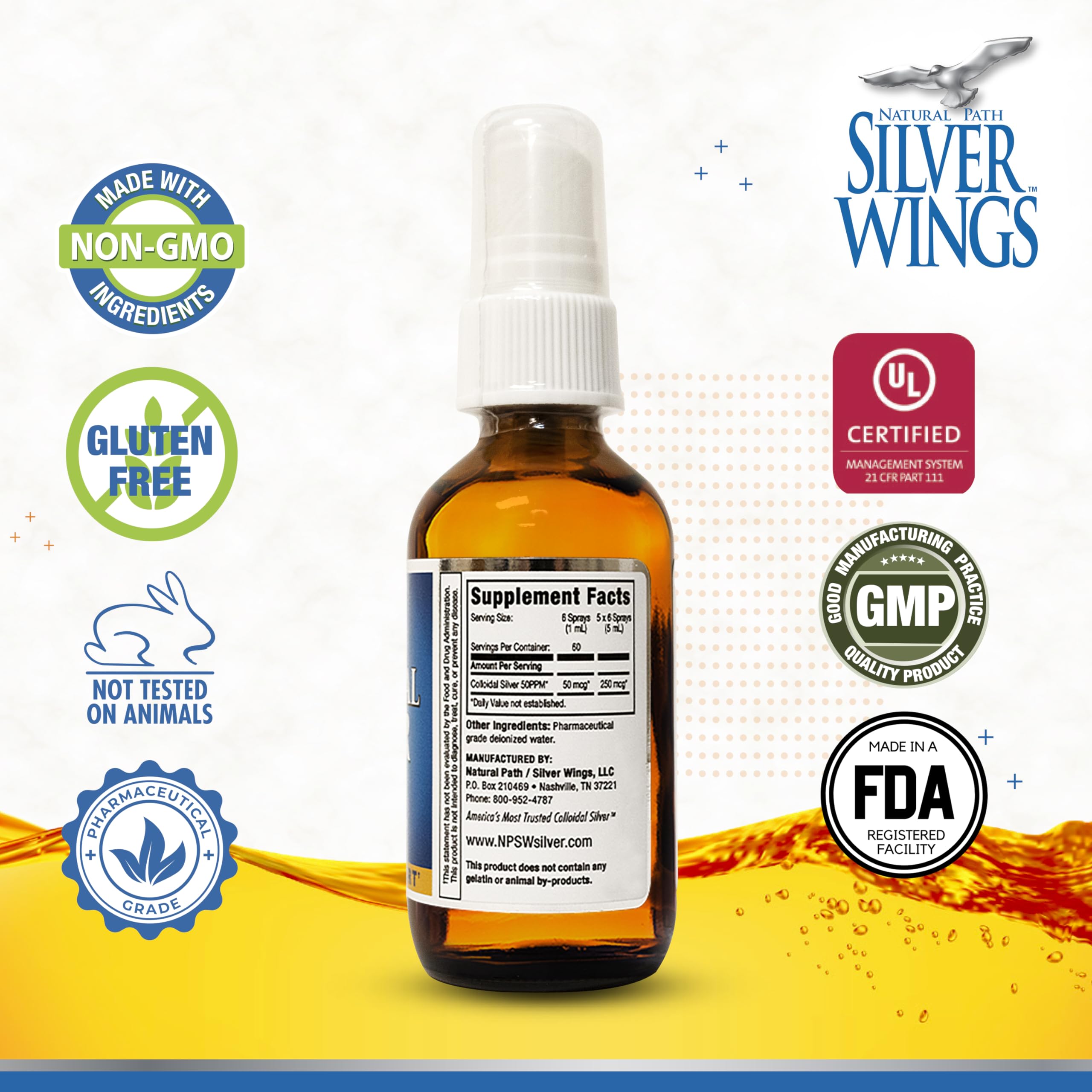 2oz spray bottle of Silver Wings Colloidal Silver Liquid 50ppm