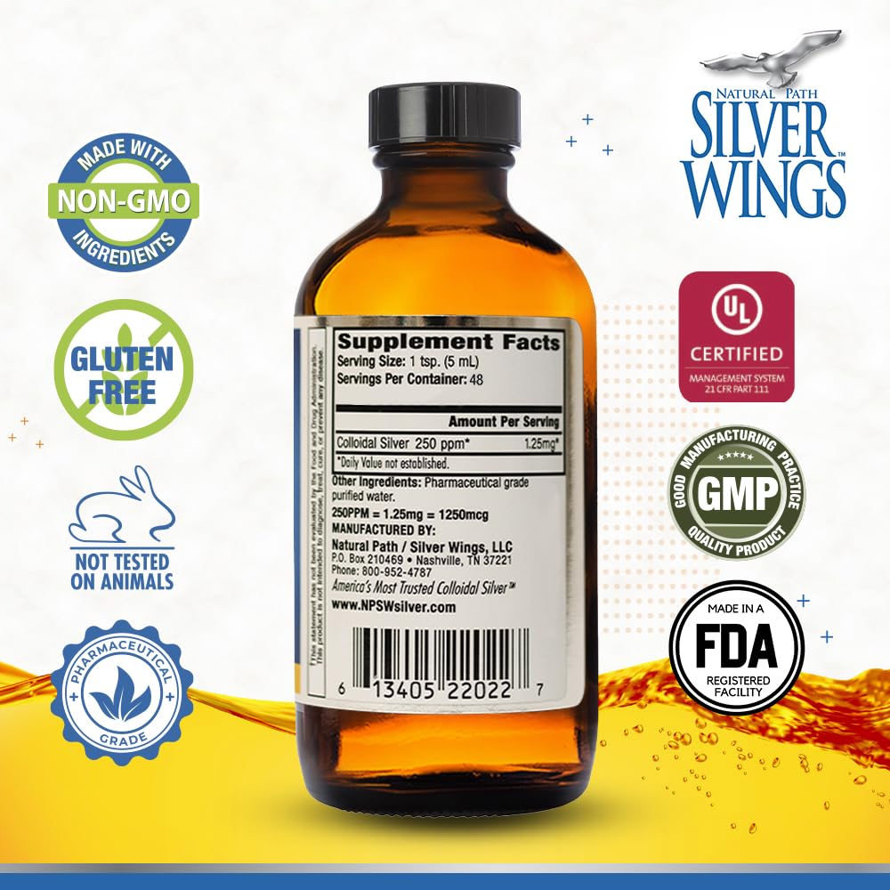 Close-up of colloidal silver liquid with amber tint