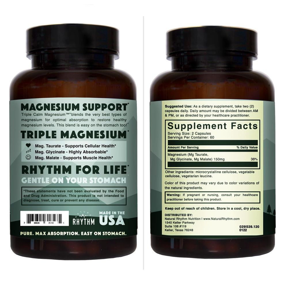 Natural Rhythm Triple Calm bottle on kitchen counter for easy daily use.