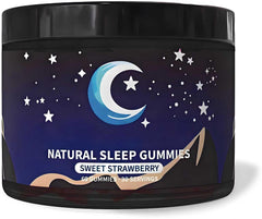 Front view of Malvjun Sleep Gummies bottle with strawberry flavor