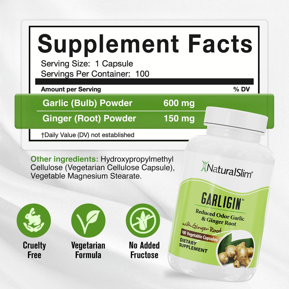 Odorless garlic capsules in a clear bottle