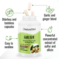 Fresh garlic cloves and ginger root on a white background