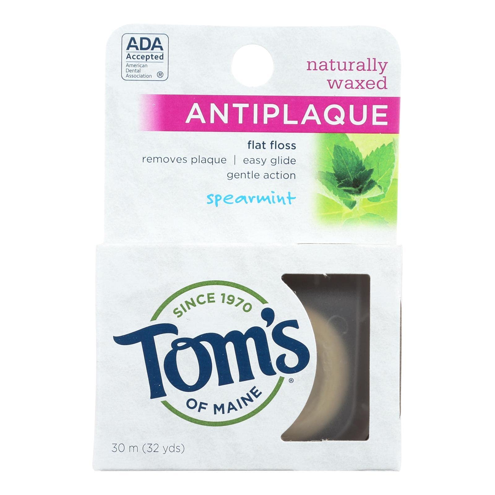 Natural Spearmint Antiplaque Flat Dental Floss packaging image - 32 yards per container (image 1)
