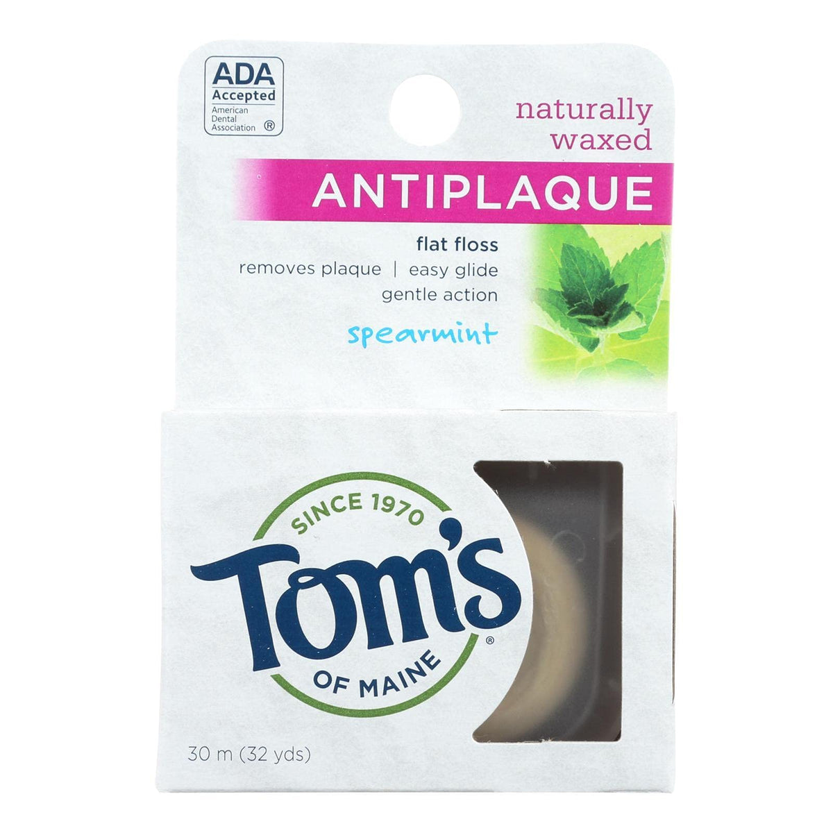 Natural Spearmint Antiplaque Flat Dental Floss packaging image - 32 yards per container (image 1)