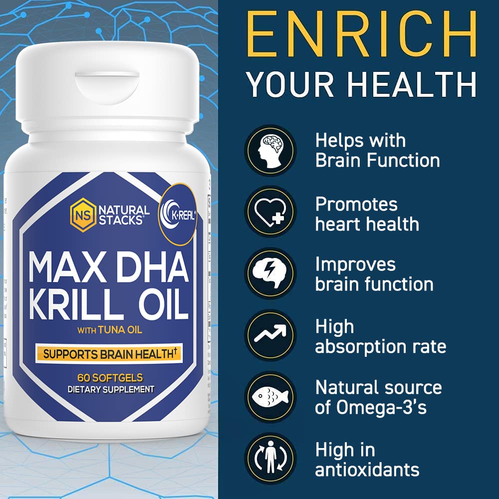 Natural Stacks Antarctic Krill Oil with astaxanthin glow suggests antioxidant power.