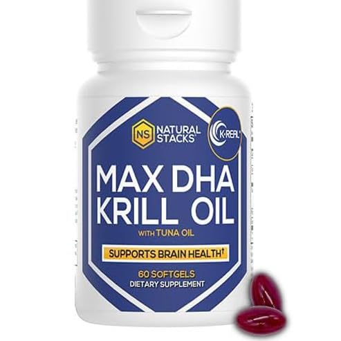 Natural Stacks Antarctic Krill Oil capsules highlight DHA and EPA for lean muscle support.