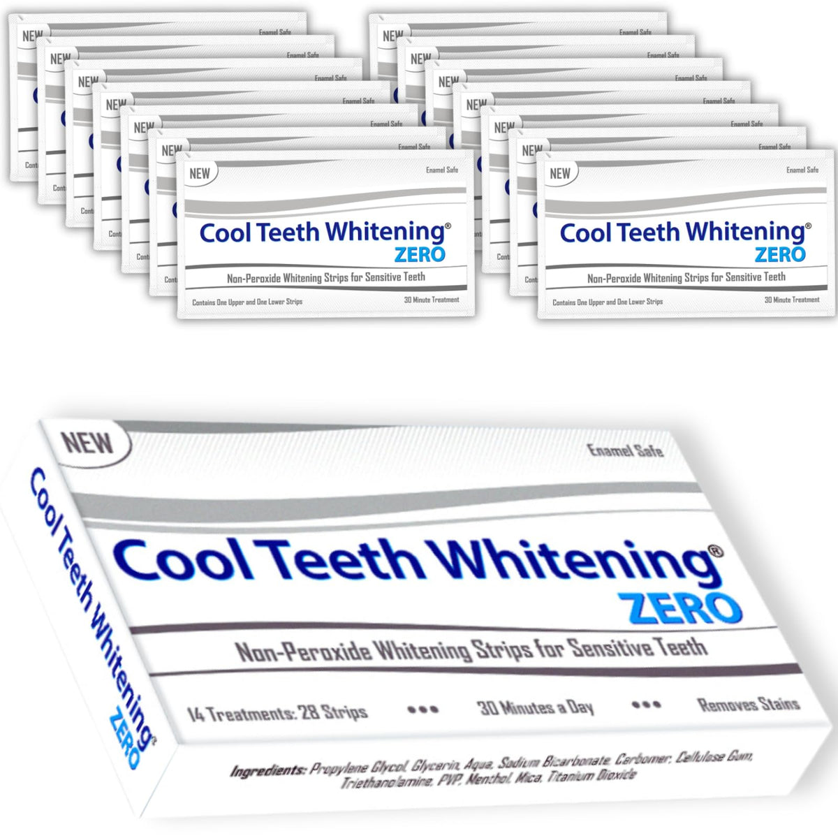 Box packaging of Natural Teeth Whitening Strips – 28-count, 14-day treatment