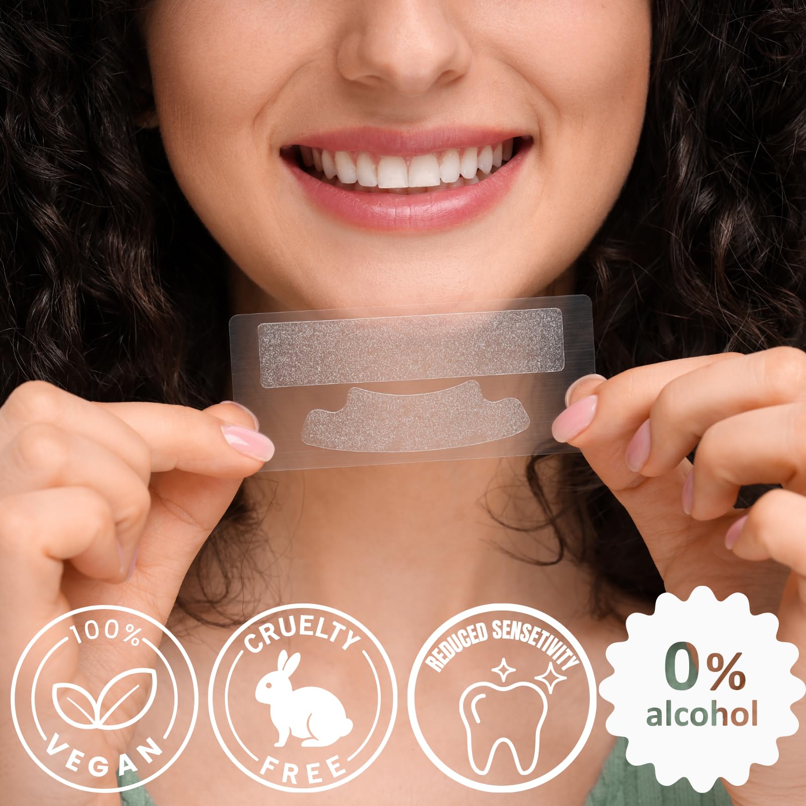 Open package showing daily-use whitening strips for sensitive teeth