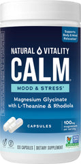Natural Vitality CALM Mood and Stress Relief capsules bottle on white
