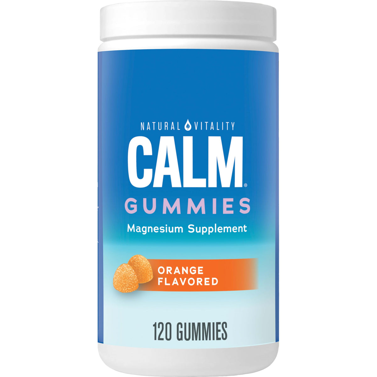 Natural Vitality Calm Magnesium Gummies bottle with orange flavor label