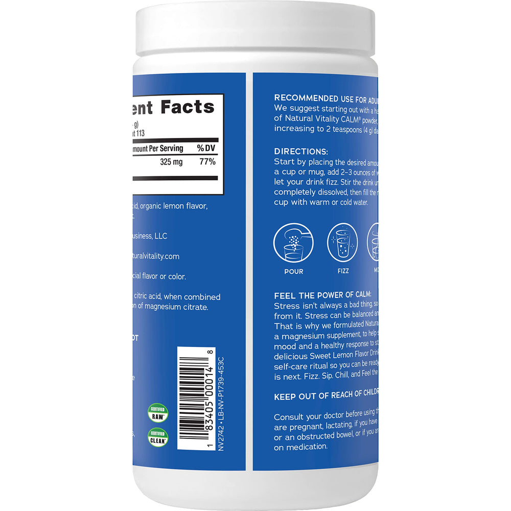 Easy mix-in instructions for CALM magnesium drink with water