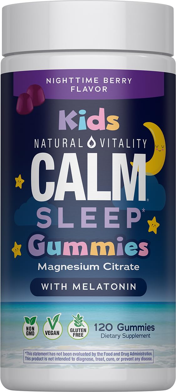 Bottle of Natural Vitality CALM Kids Sleep Magnesium Gummies Berry flavor