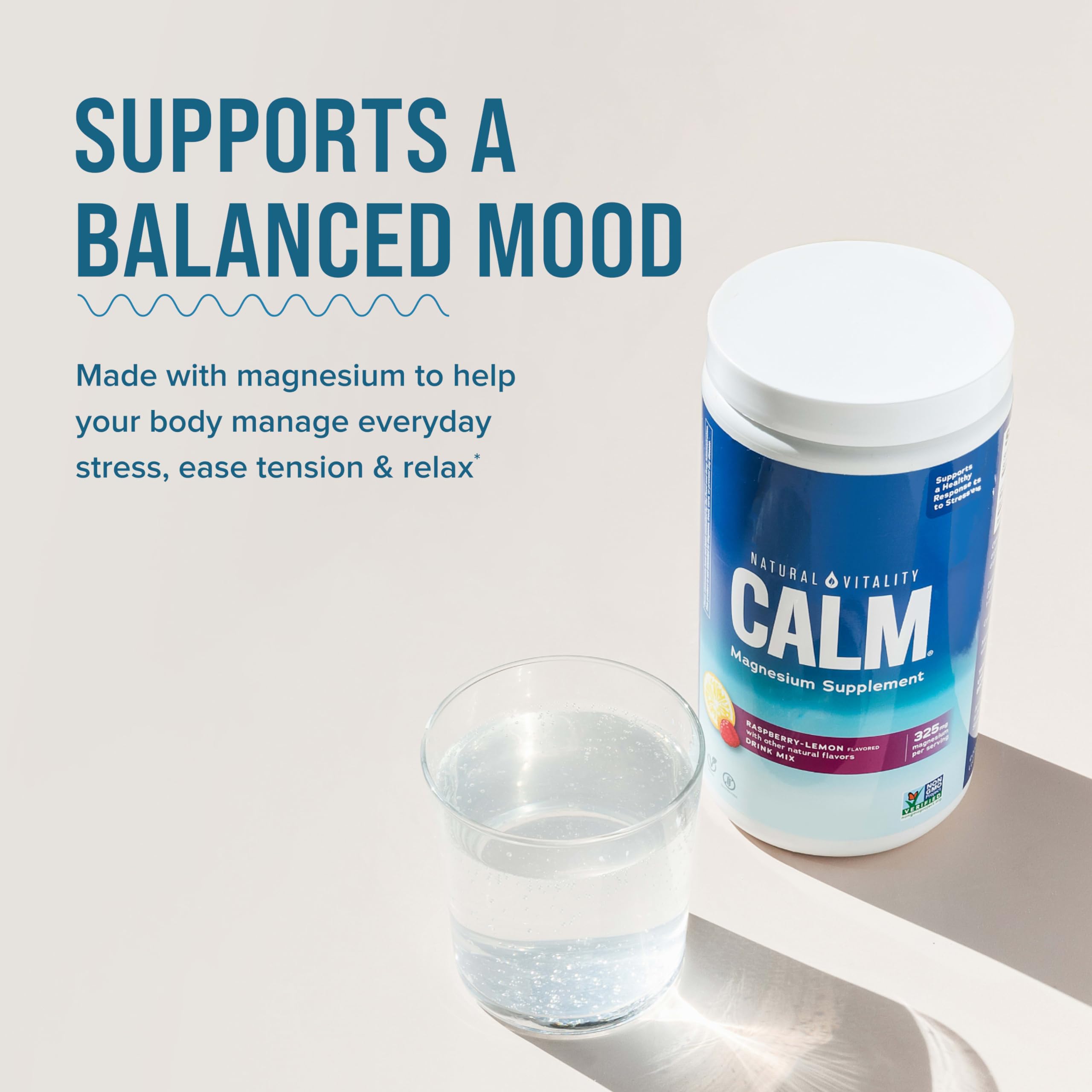 CALM label highlighting gluten-free, vegan, non-GMO