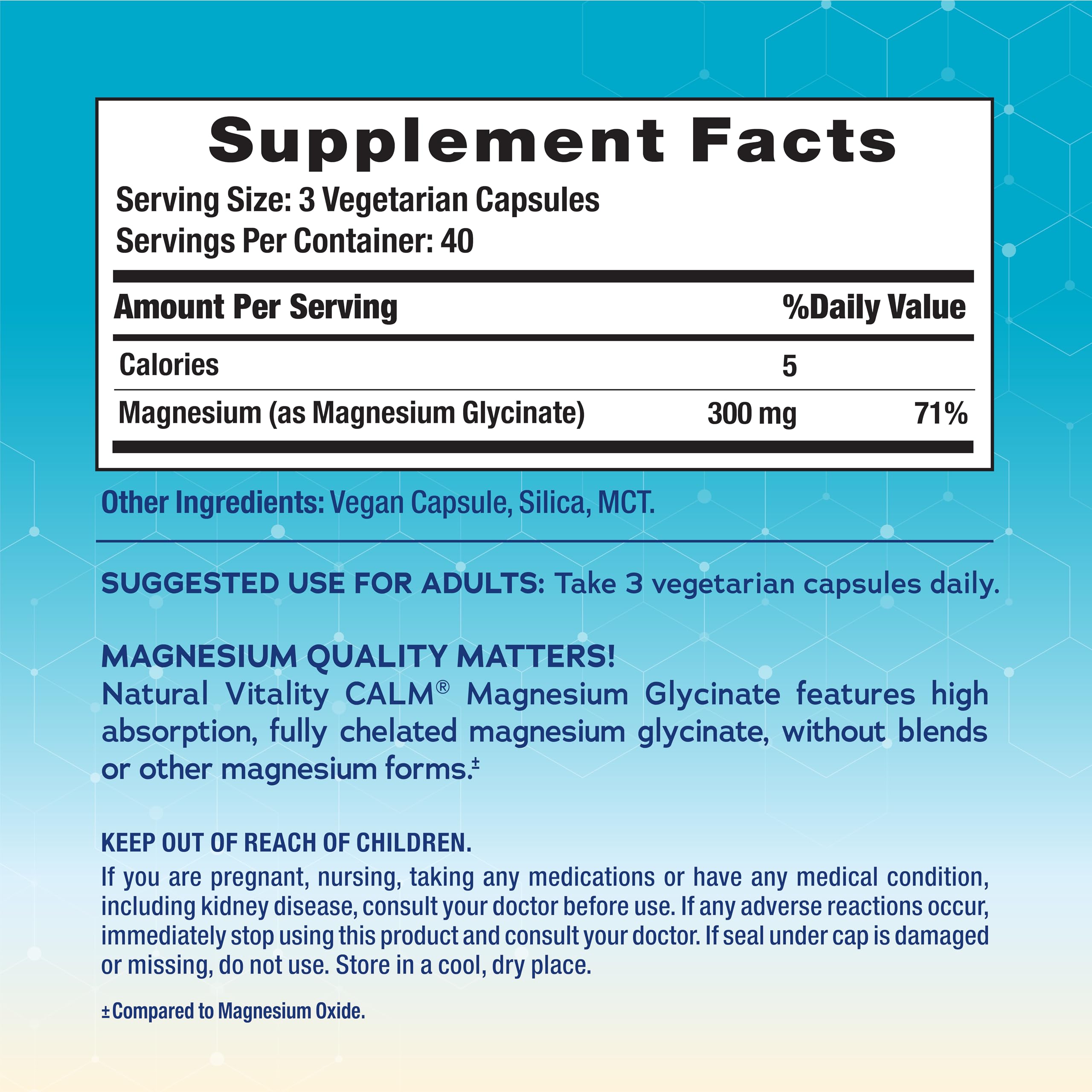 Close-up of NATURAL VITALITY Calm Magnesium bottle label