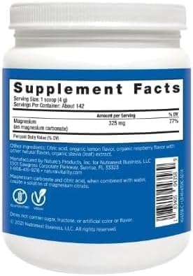 Back label view of Natural Vitality Calm Magnesium Citrate Powder Raspberry Lemon 20 oz