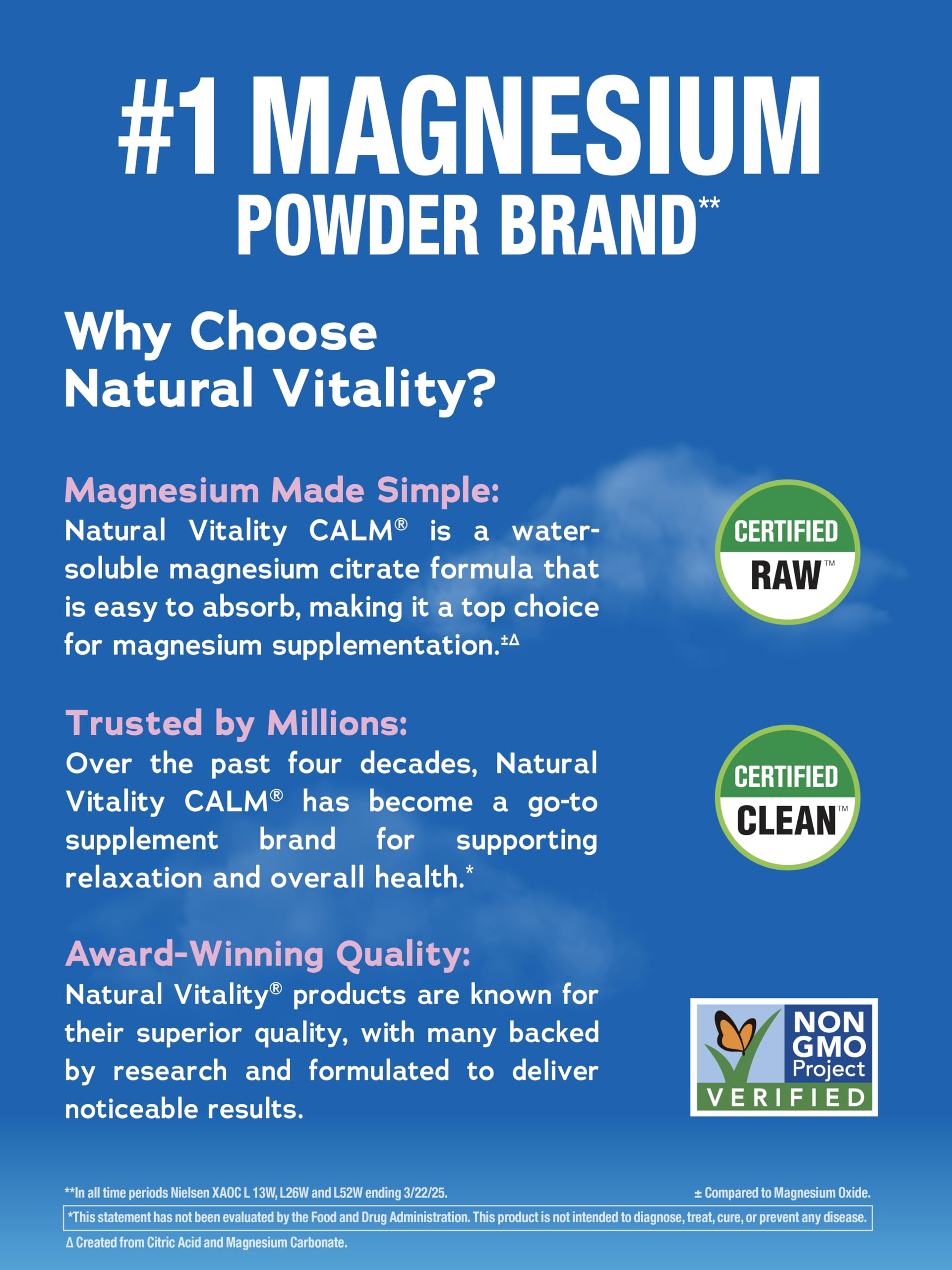 Label showing 235 mg magnesium per serving for CALM drink mix