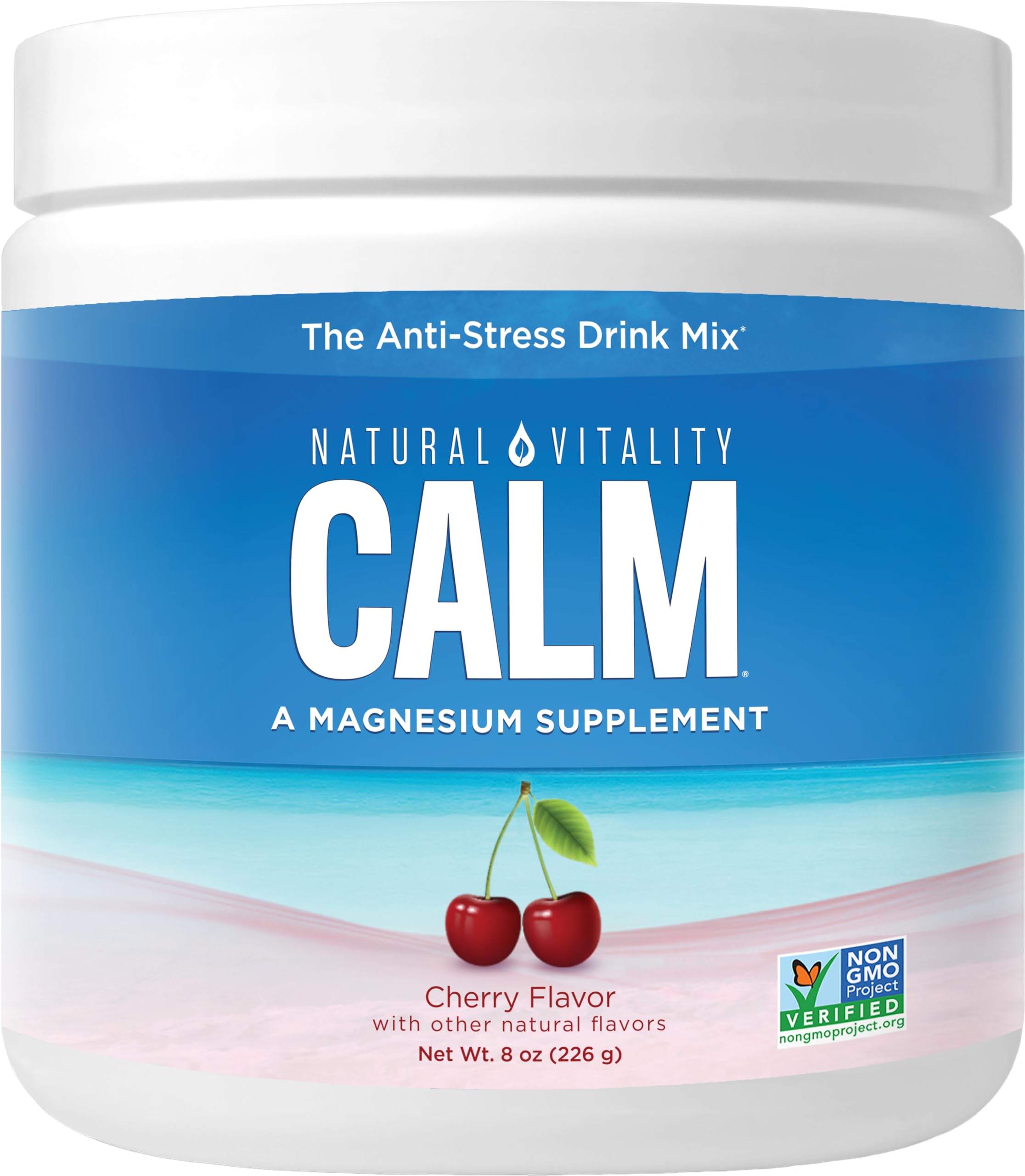 Front view of Natural Vitality CALM Magnesium Drink Mix Cherry 8 oz