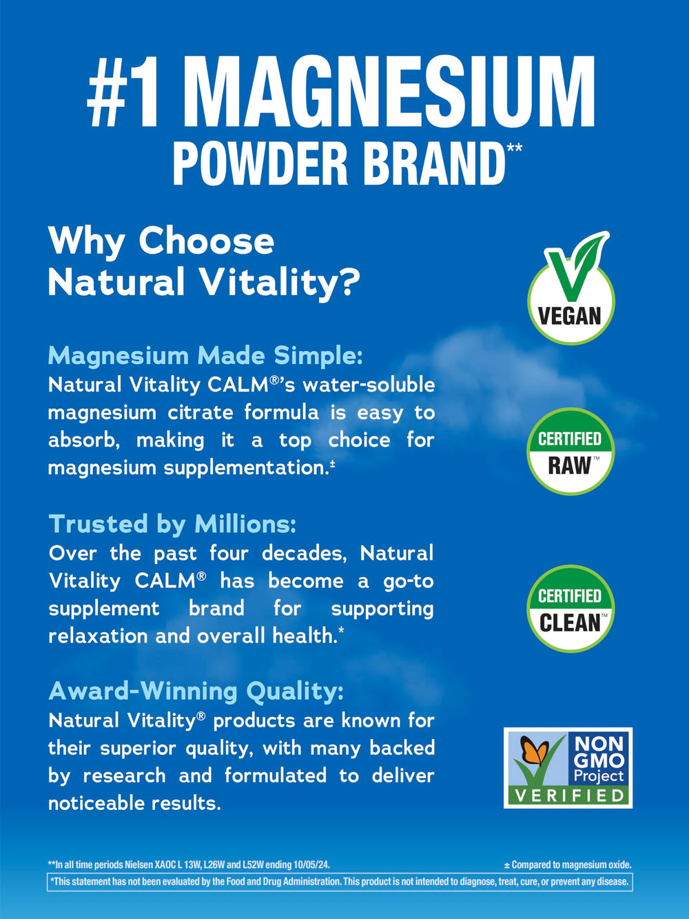 Close-up of dissolving Calm powder in a glass of water