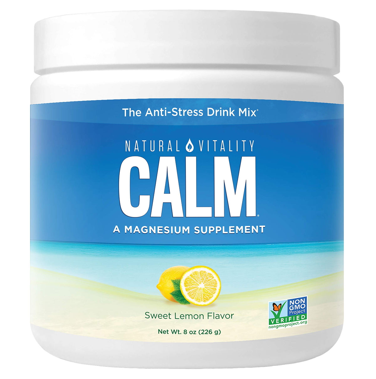 Natural Vitality Calm Magnesium canister with Sweet Lemon flavor, 8 oz