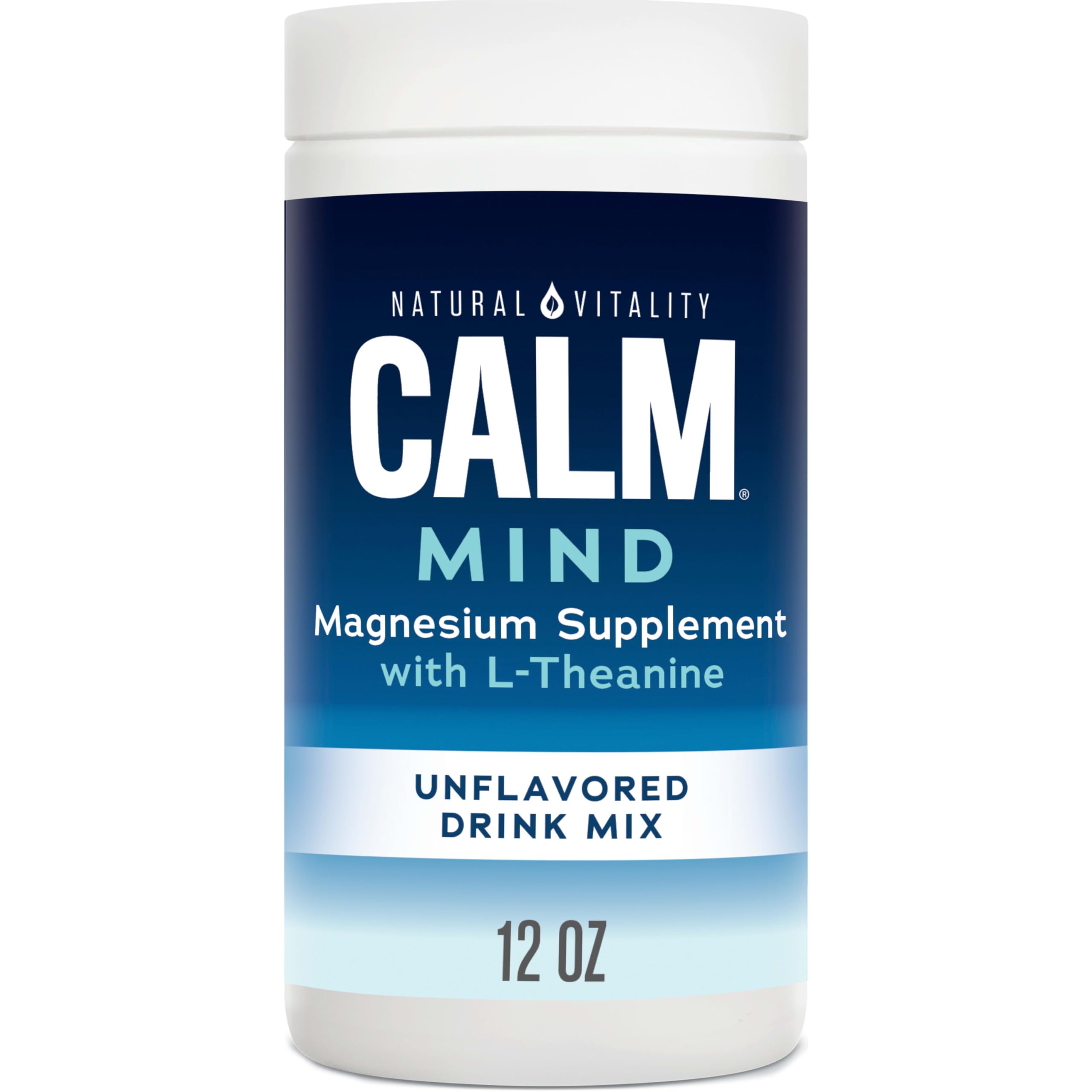 Front view of Natural Vitality CALM Mind magnesium citrate + L-theanine powder in a 12 oz jar