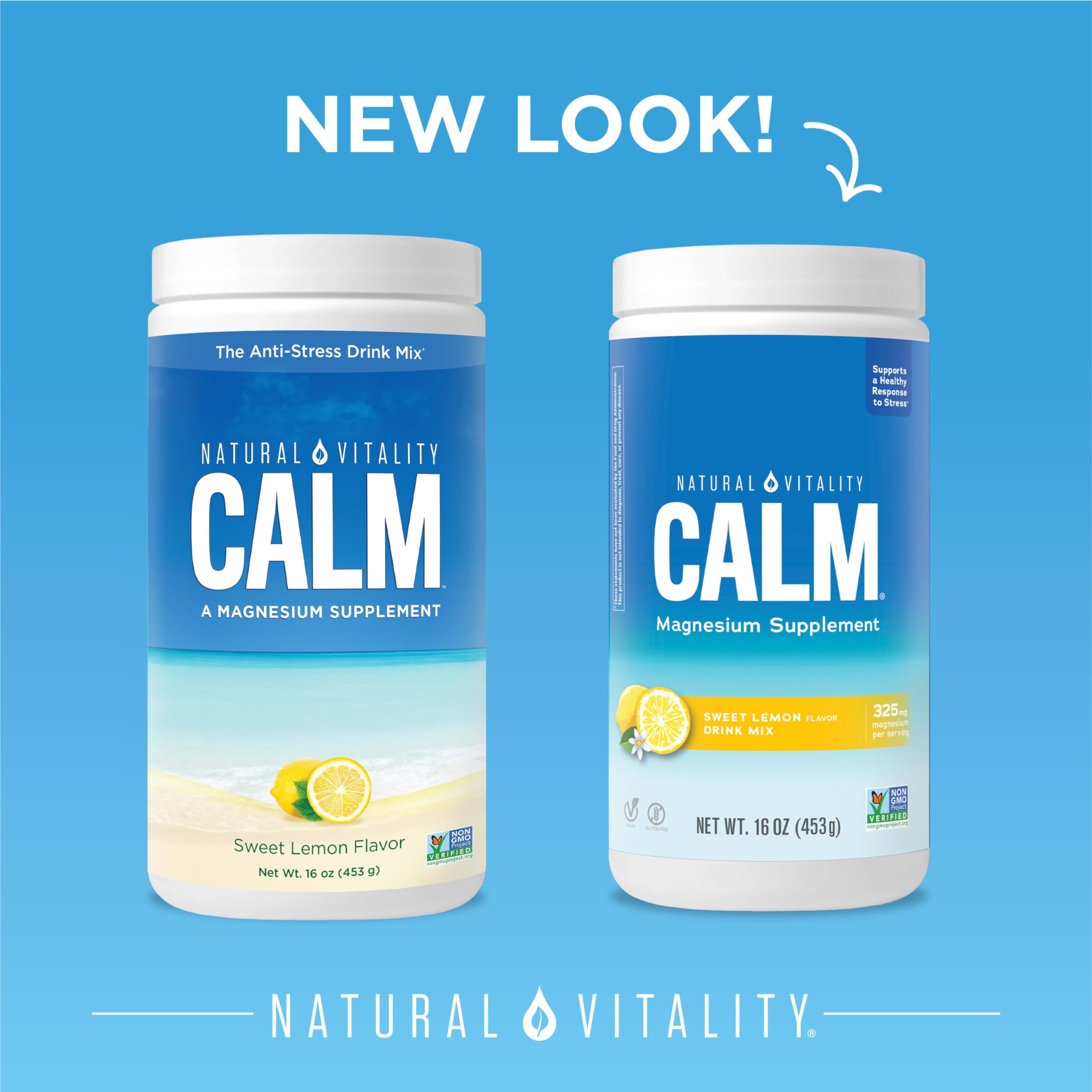 Natural Vitality CALM magnesium drink mix packaging 16 oz