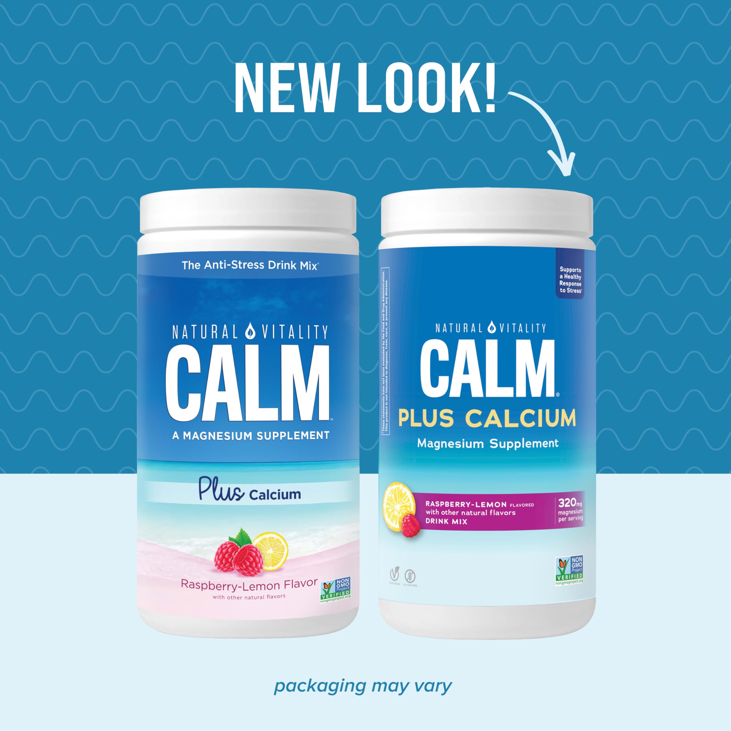 Close-up of Natural Vitality CALM Raspberry Lemon bottle
