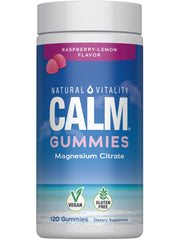 Bottle of Natural Vitality CALM Raspberry Lemon Magnesium Citrate Gummies 120-count