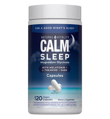 Bottle of Natural Vitality CALM Sleep Magnesium Supplement with 120 capsules
