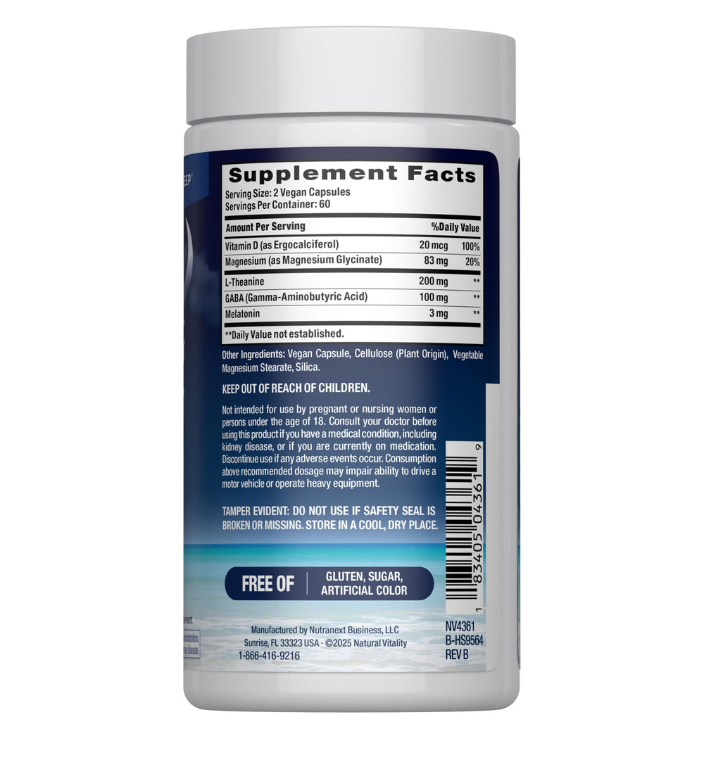 Close-up of ingredients: magnesium glycinate, melatonin, GABA and L-theanine
