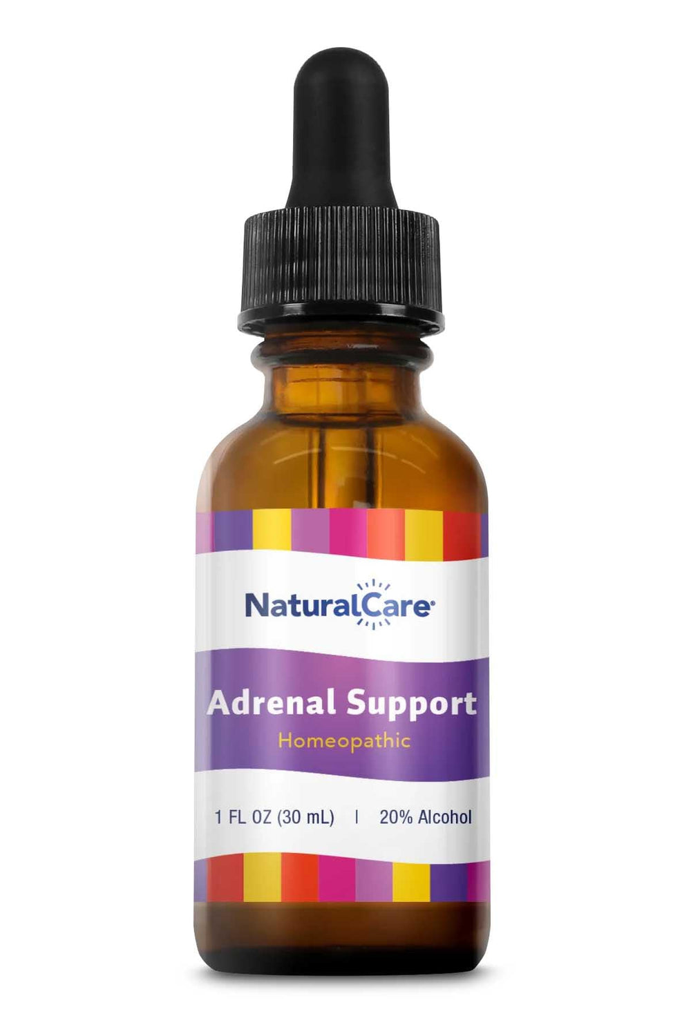 Close-up label details of NaturalCare Adrenal Support bottle