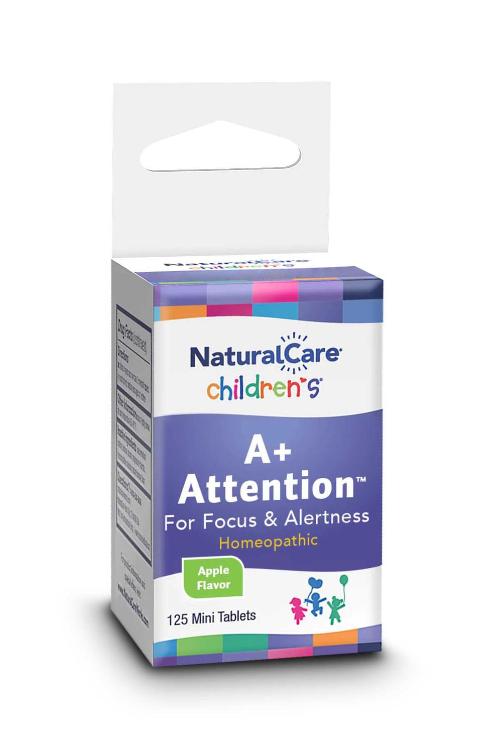 Close-up of apple flavor label on NaturalCare A+ Attention