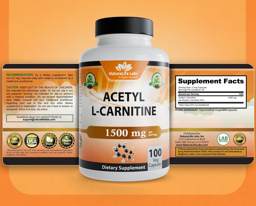 NaturaLife Labs Acetyl L-Carnitine packaging with clear label and premium design