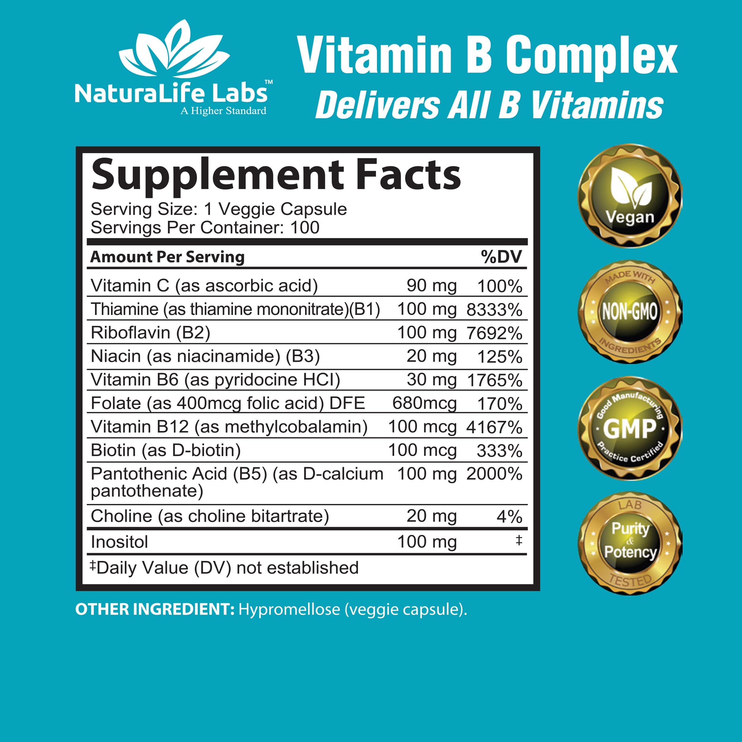 Close-up of Vitamin B-Complex capsules in a vegan capsule