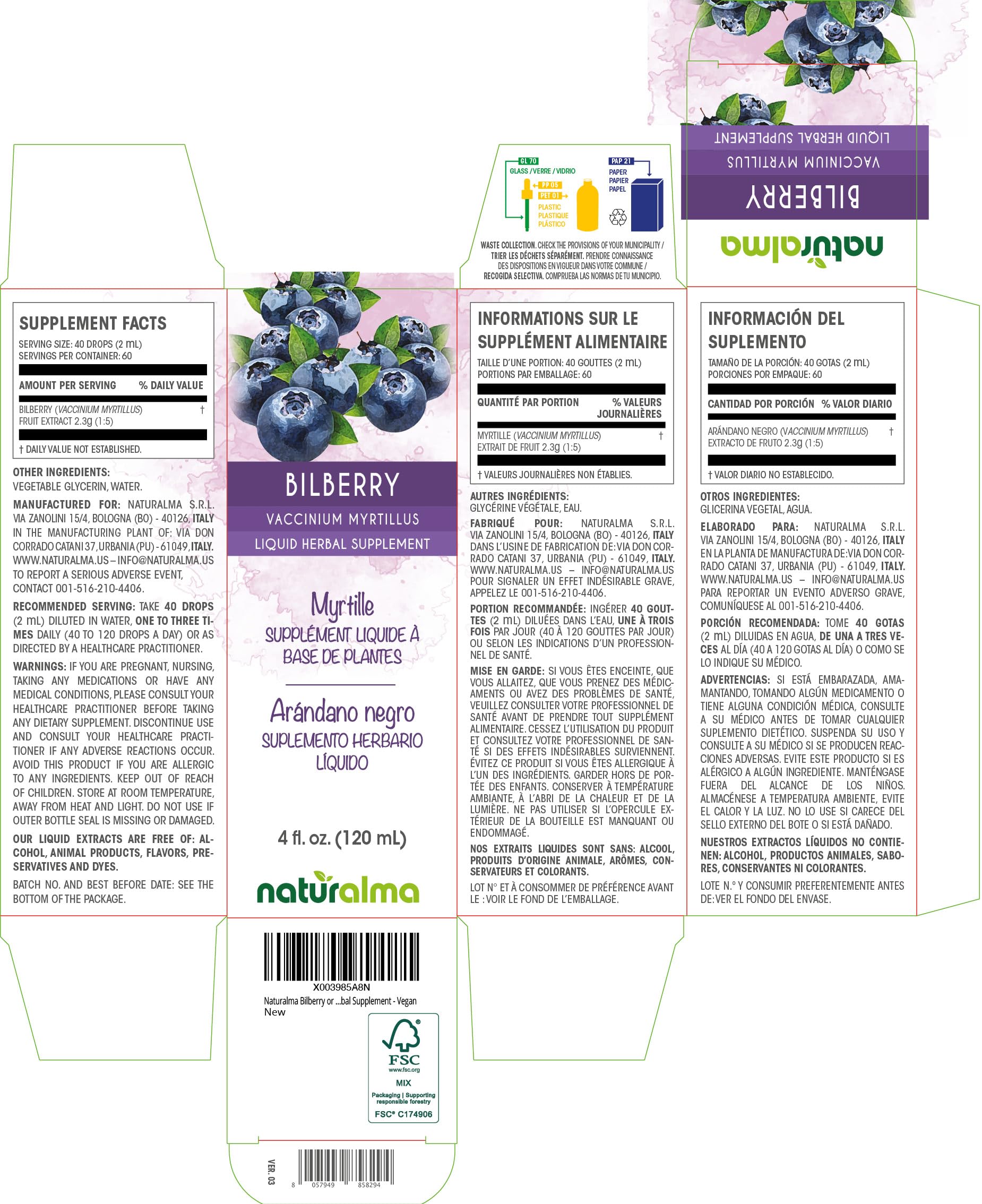 Bilberry tincture drops with dropper