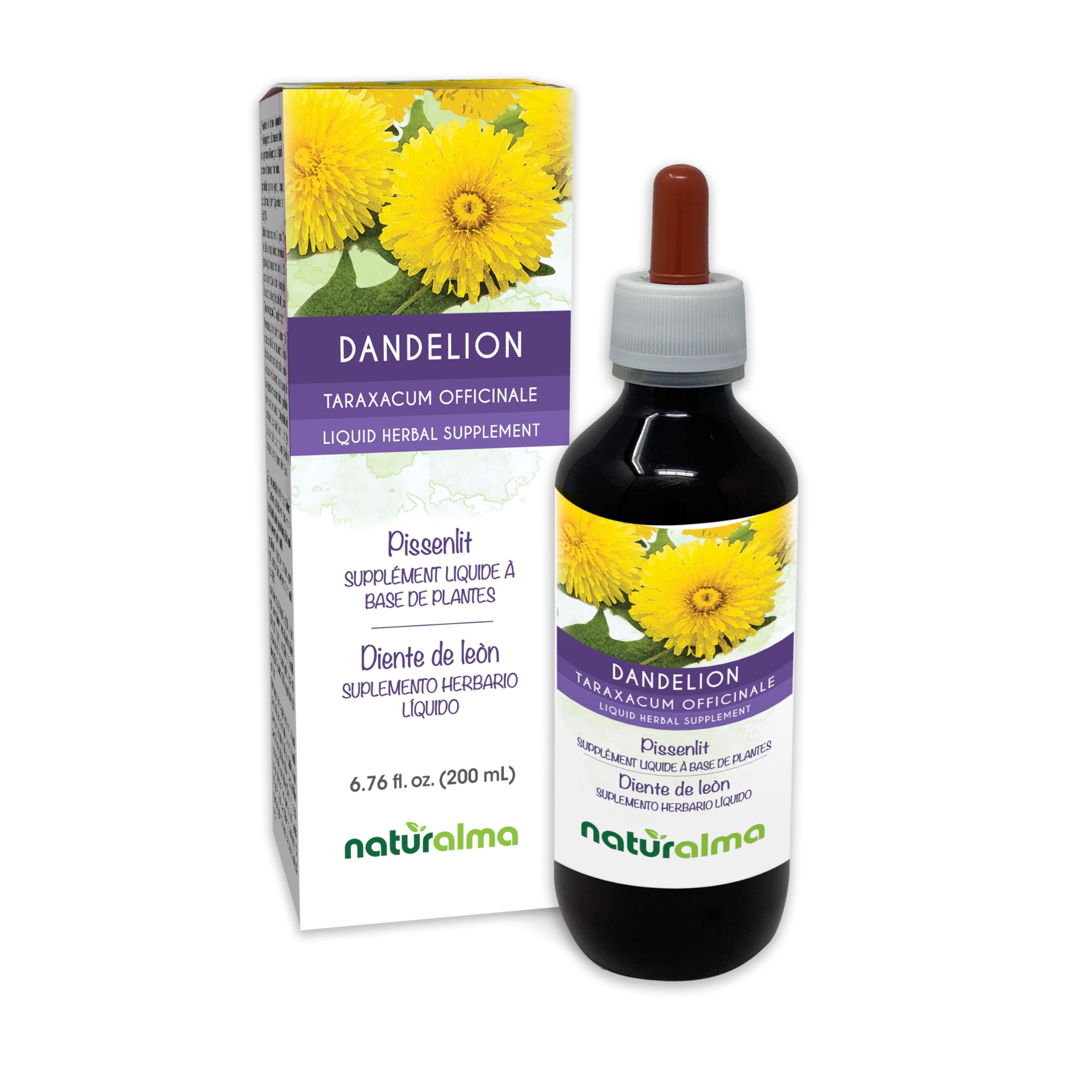 Naturalma Dandelion tincture bottle front, alcohol-free herbal supplement