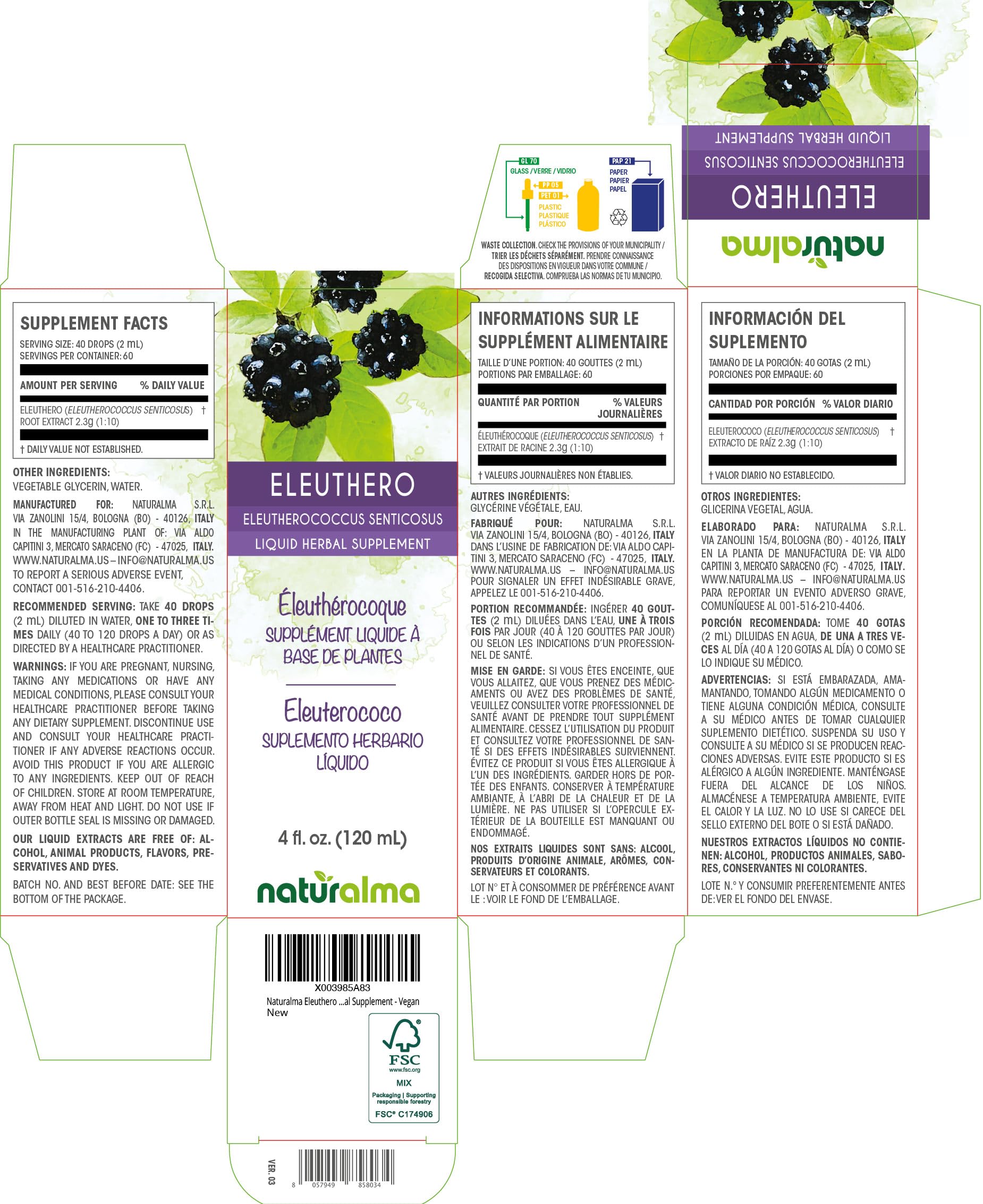 Dropper dispensing Eleuthero tincture liquid