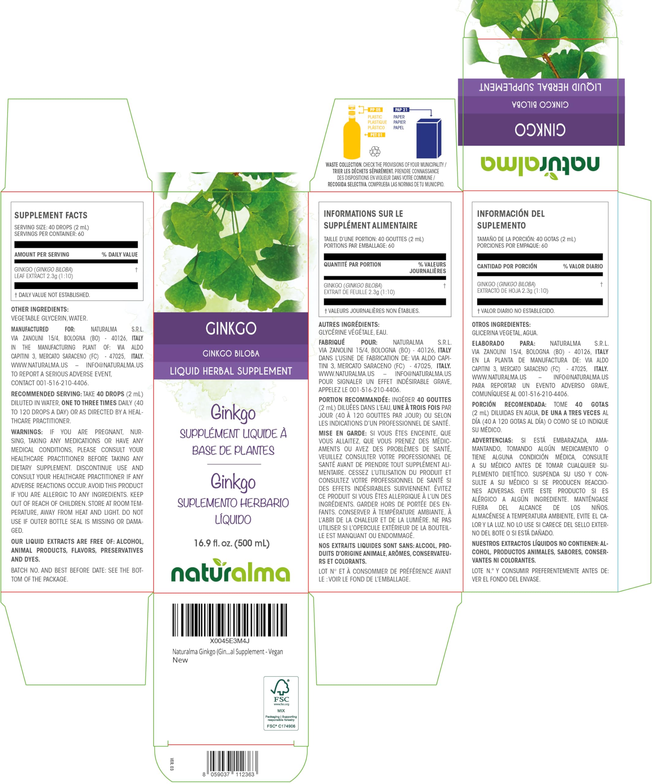 Naturalma Ginkgo Biloba tincture label close-up