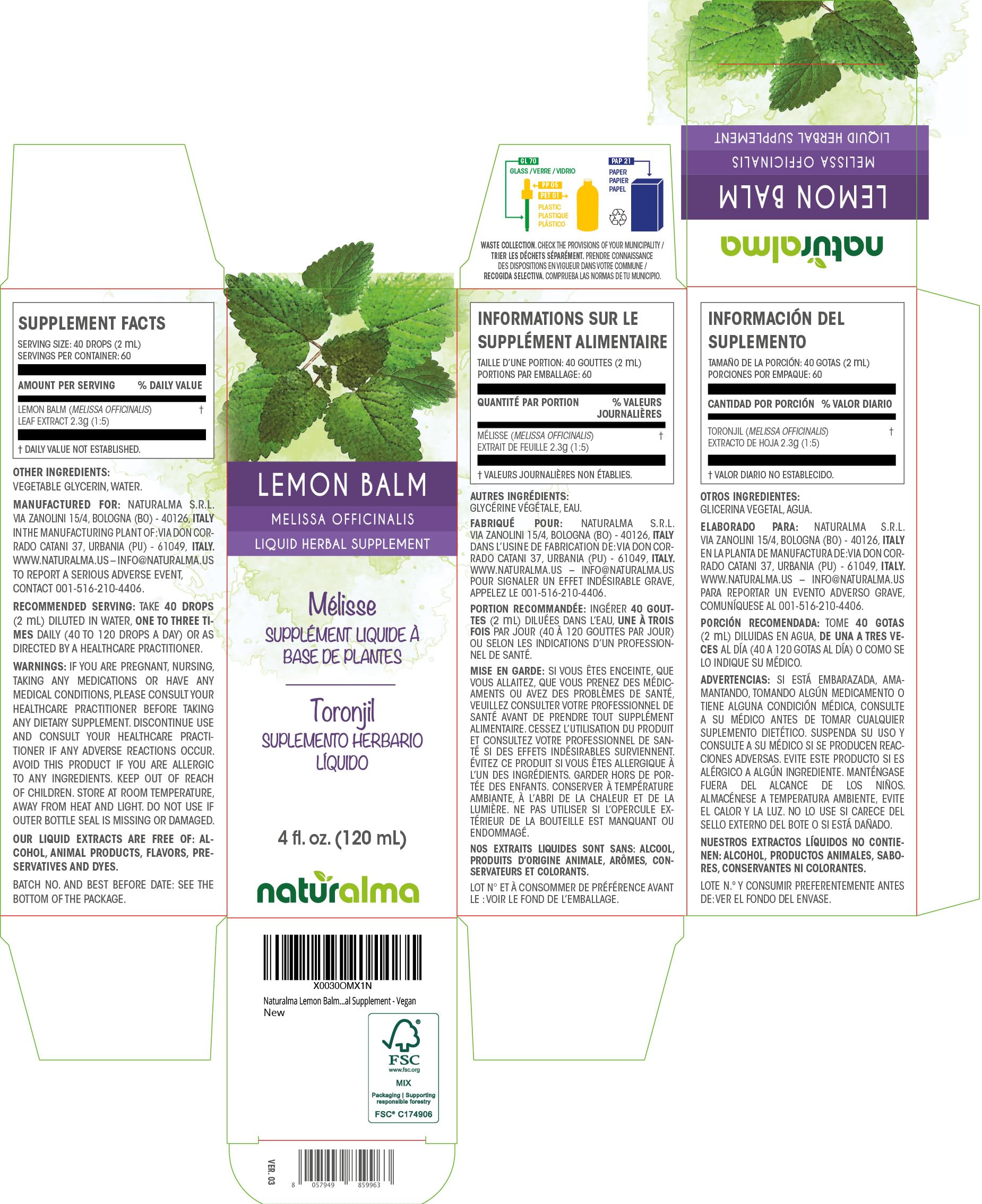 Lemon balm leaves (Melissa officinalis) used for tincture