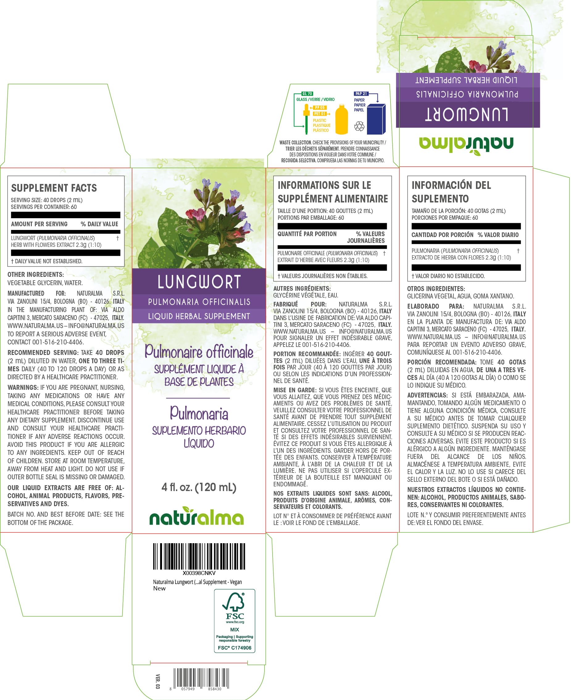 Pulmonaria officinalis Lungwort tincture bottle label close-up