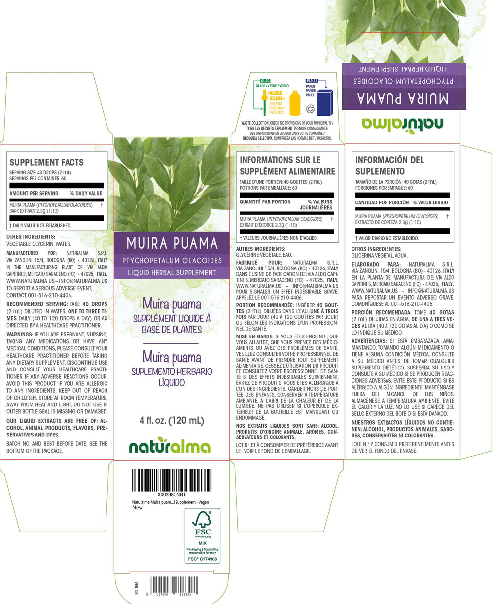 Close-up of Muira Puama bark tincture bottle