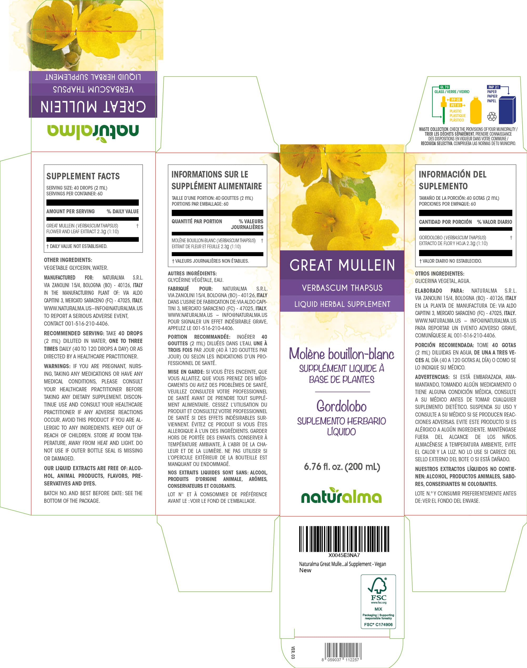 Dropper bottle showing mullein tincture drops (2 ml serving)