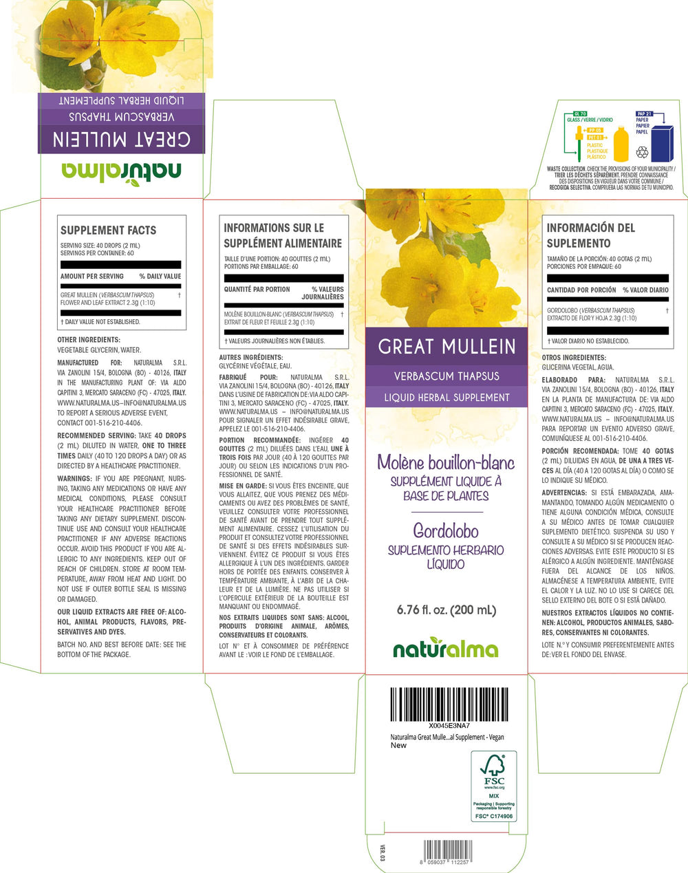 Dropper bottle showing mullein tincture drops (2 ml serving)