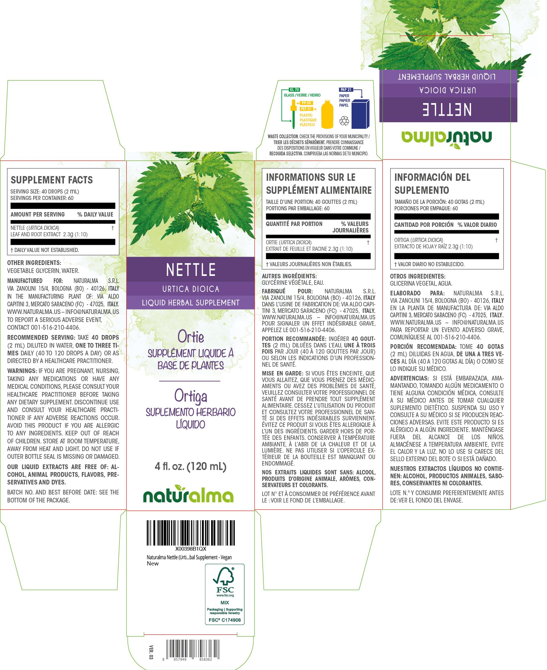 Close-up of Naturalma Nettle tincture bottle label