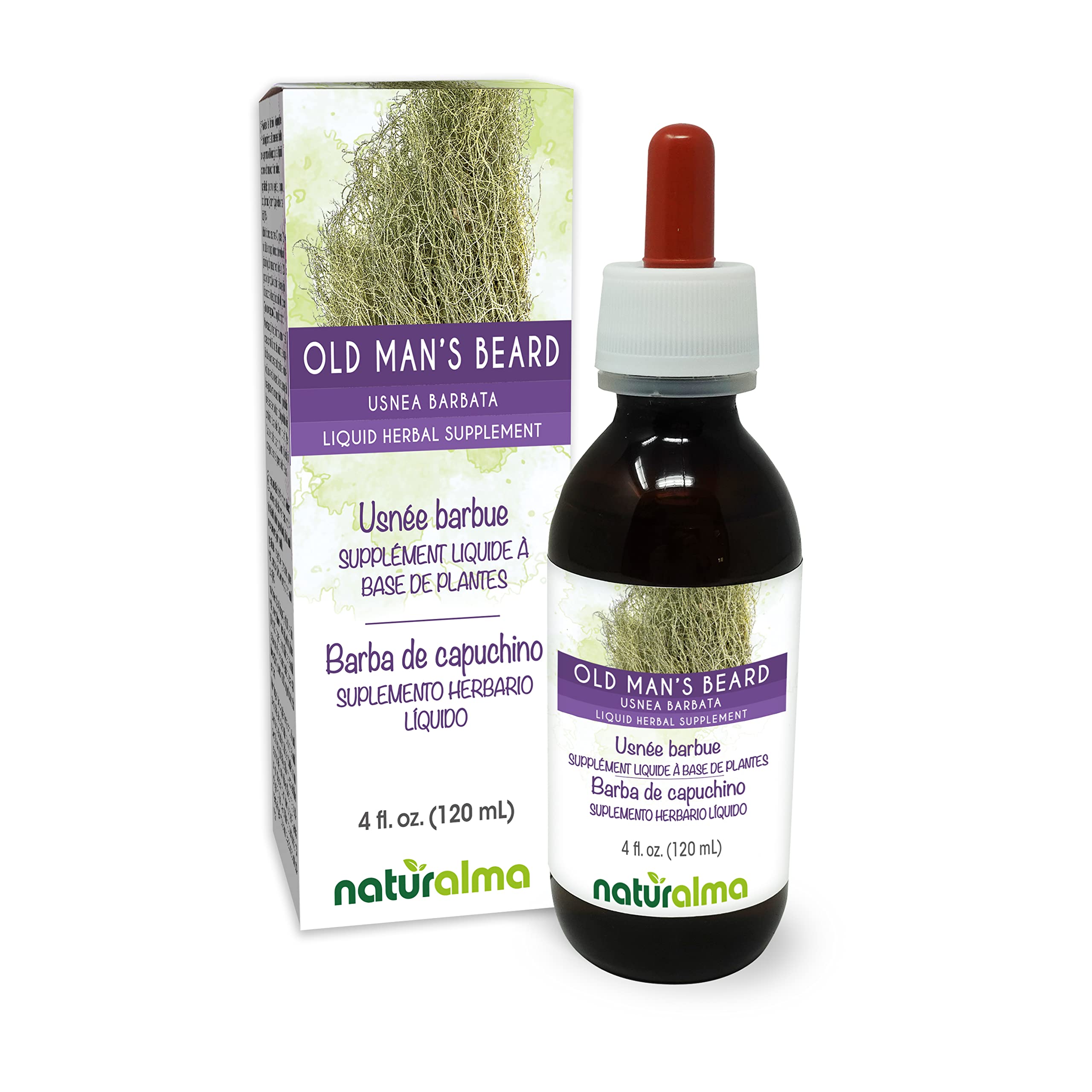 Front view of Naturalma Old Man's Beard tincture bottle, 4 oz