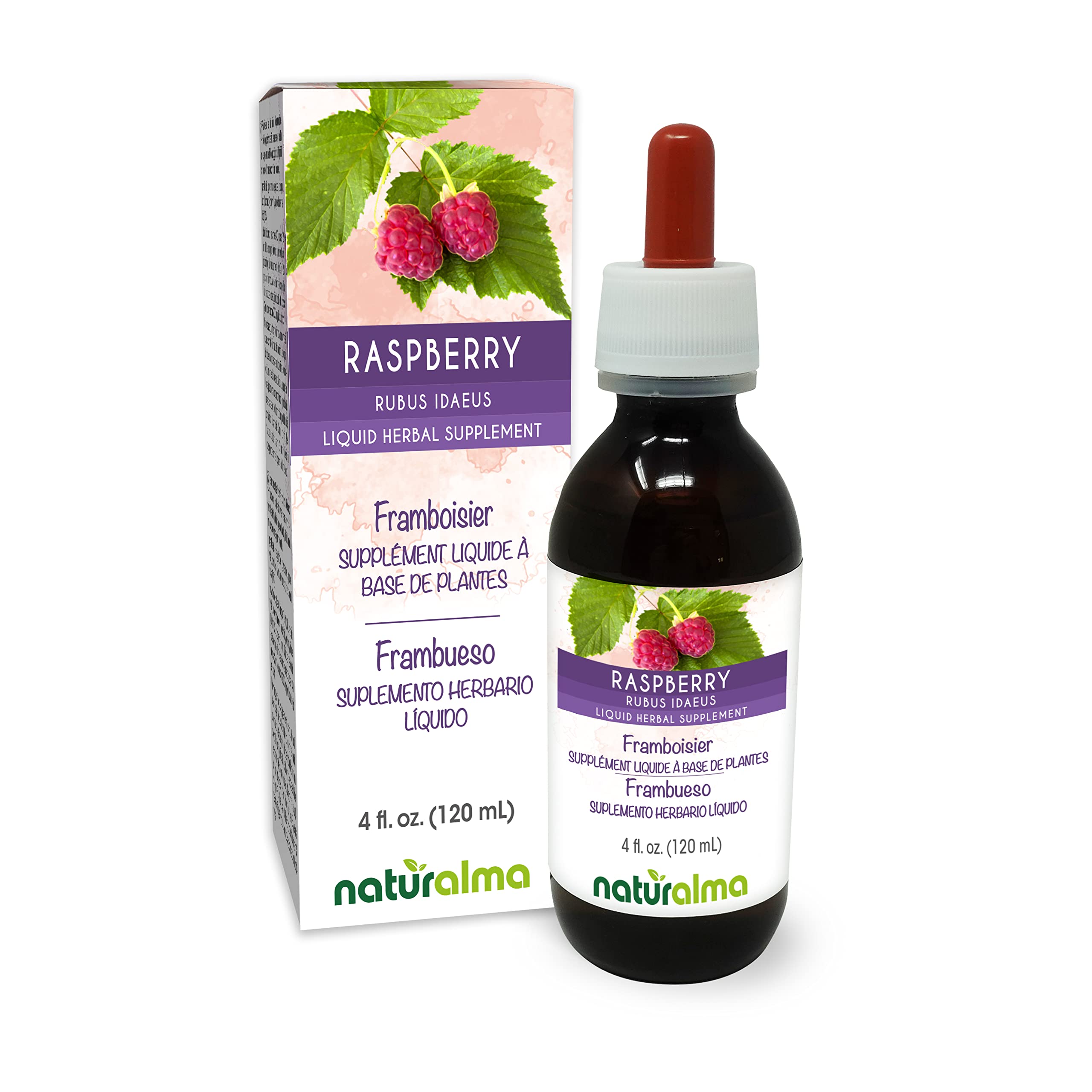 Naturalma Raspberry Leaf Tincture bottle with dropper, 4 oz