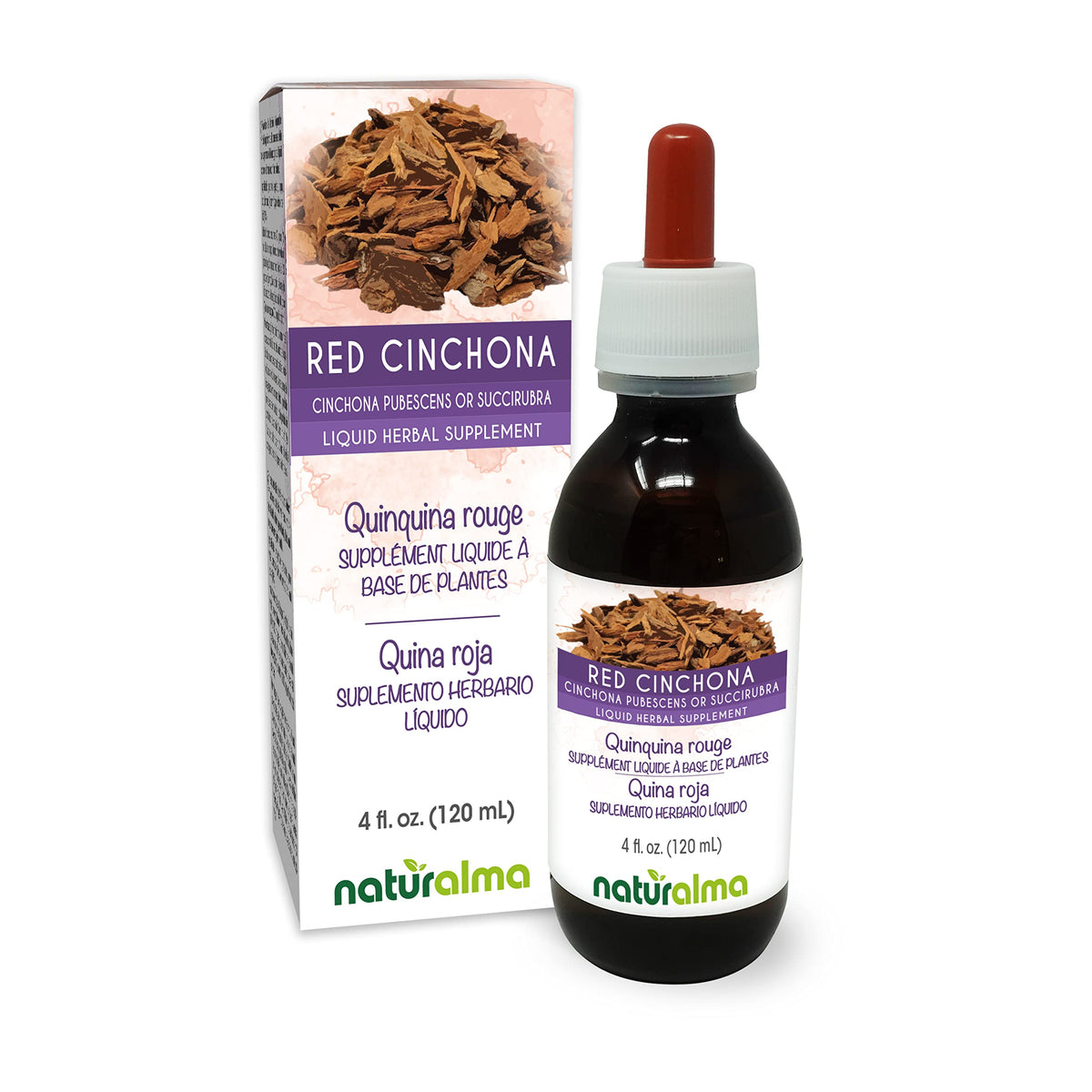 Naturalma Red Cinchona bark tincture bottle with dropper, 4 oz