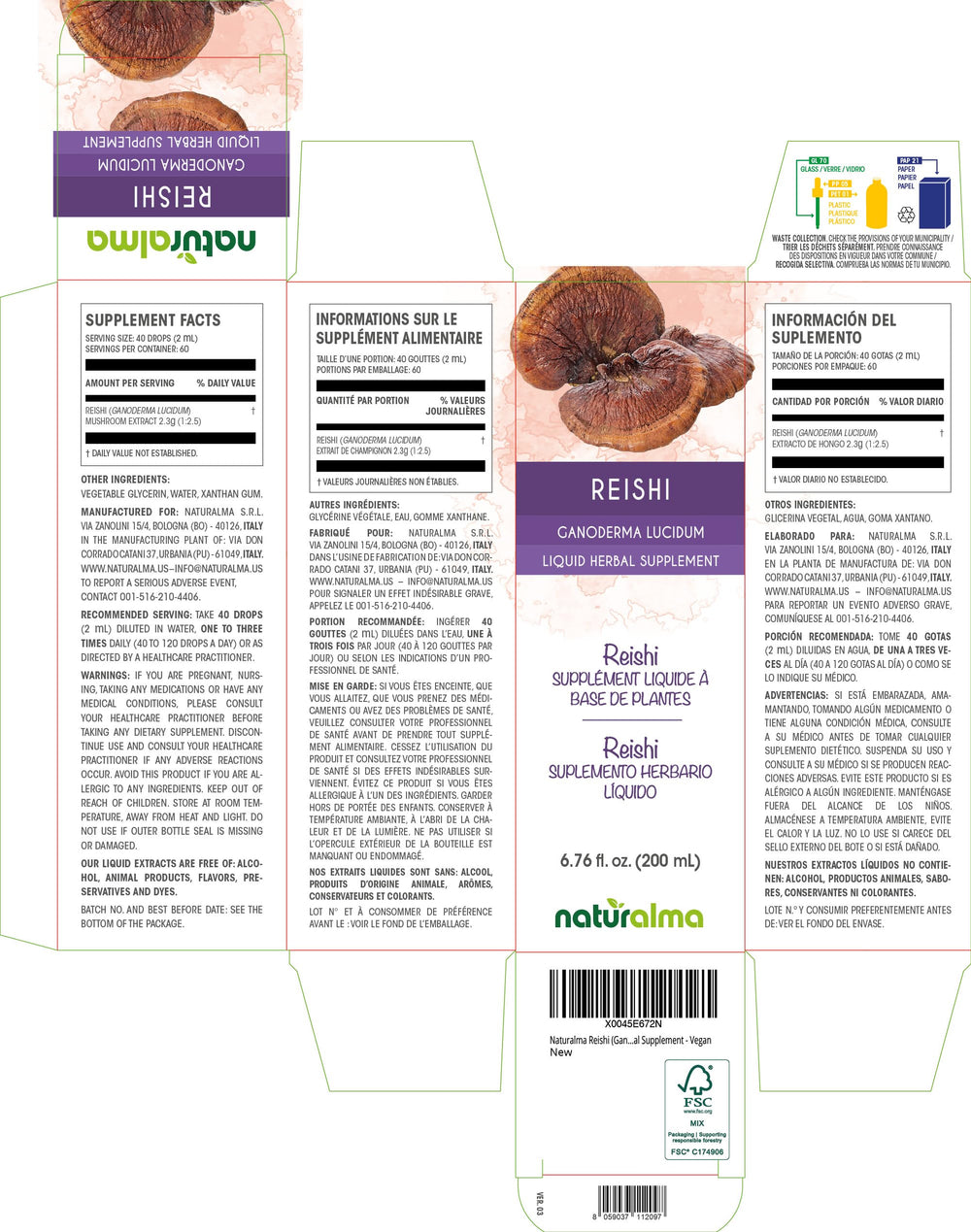 Reishi liquid extract in dropper (1:2.5) 2 ml serving