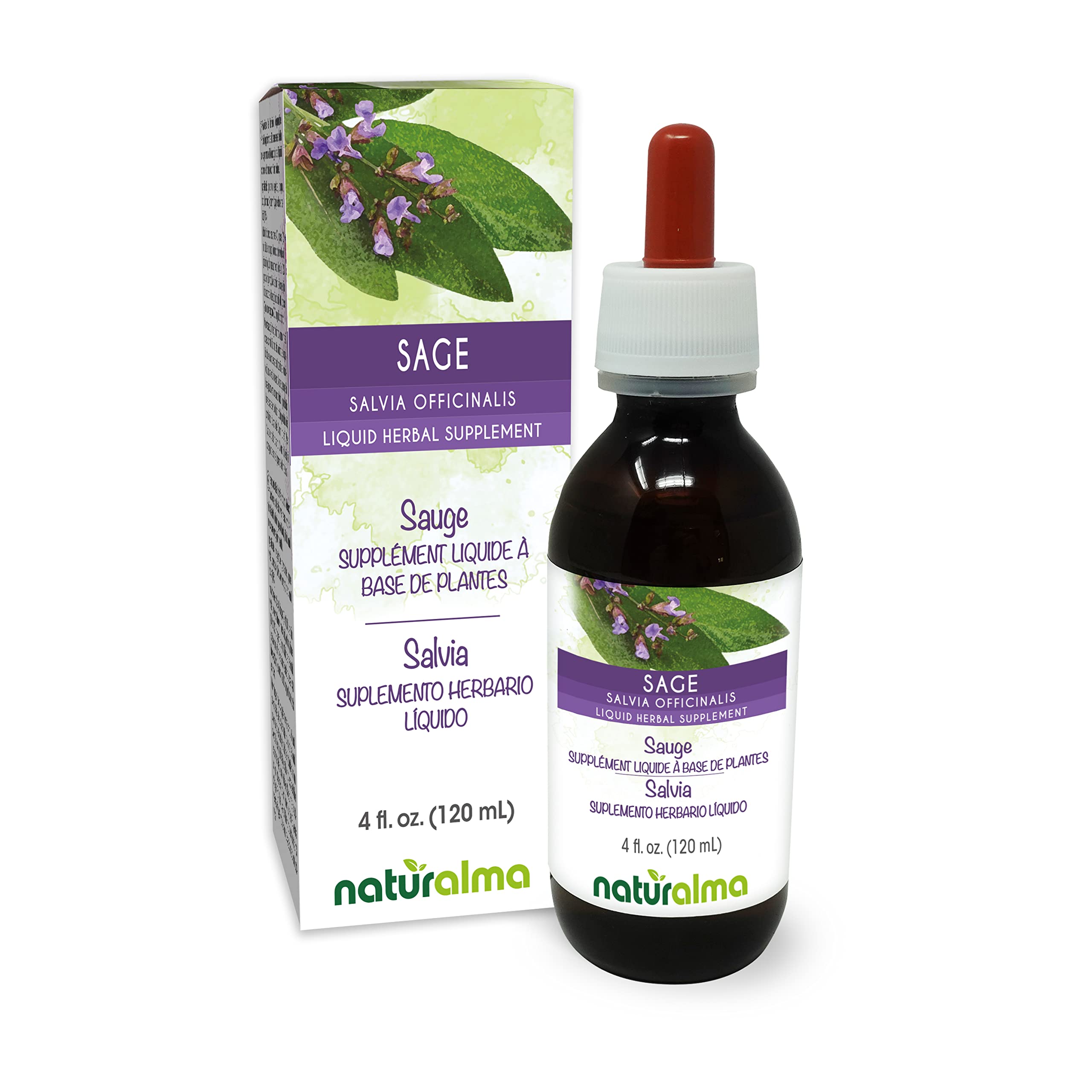 Naturalma Sage leaf tincture bottle (4 oz) with dropper